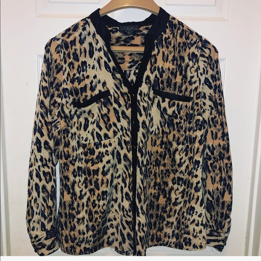 Elementz Animal Print Blouse with Banded Collar